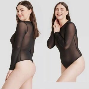 Auden See Through Long Sleeve Thong Bodysuit